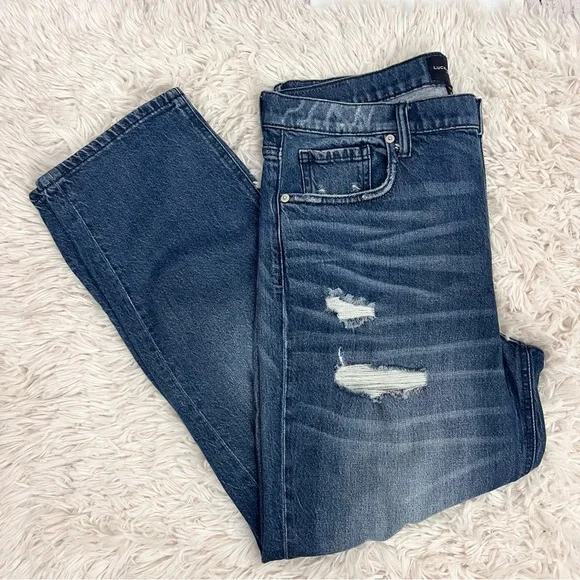 Lucky Brand Blue Boy Mid-Rise Relaxed Straight Leg Distressed Jeans Size 12/31 - Picture 1 of 13